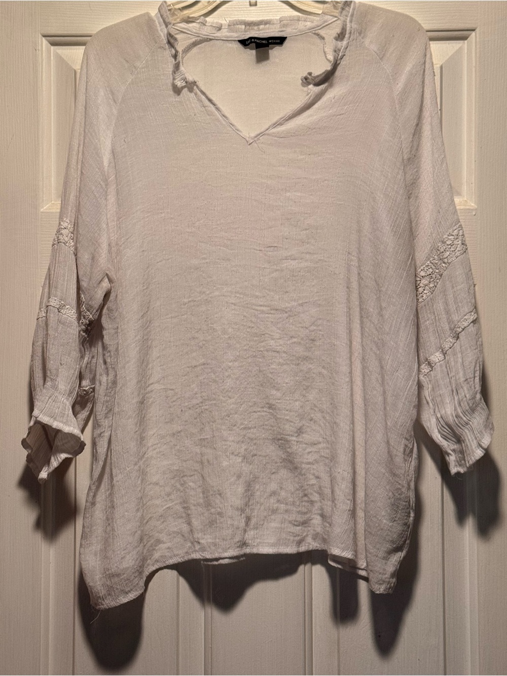 Zac & Rachel White Gauze V-Neck Tunic with Lace Trim